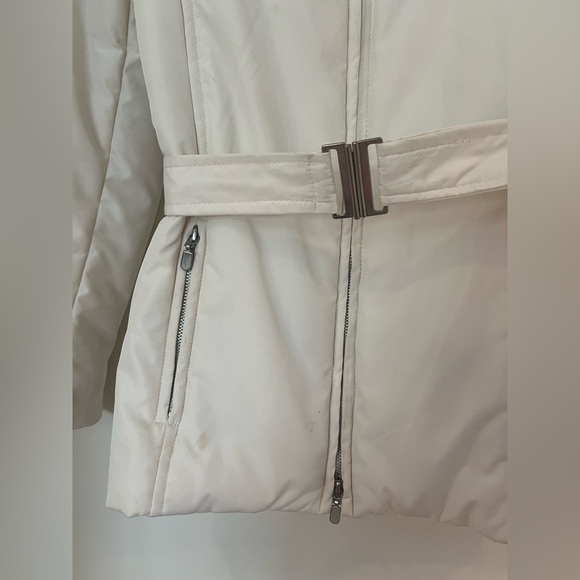 Zara vintage light puffer jacket w. adjustable belt & real fur collar Size S EUC - Picture 11 of 14